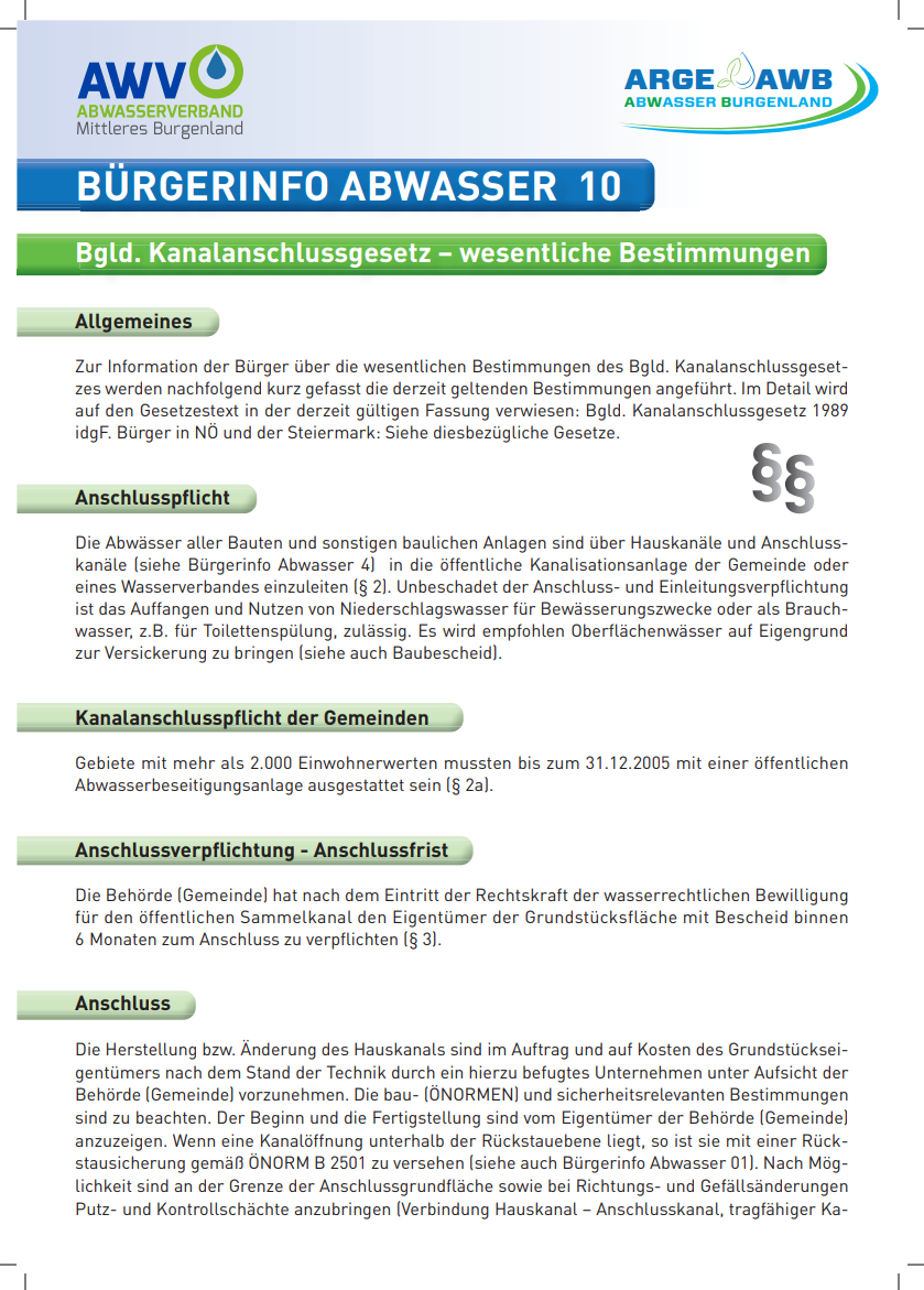 Bgld. Kanalanschlussgesetz – wesentliche Bestimmungen
